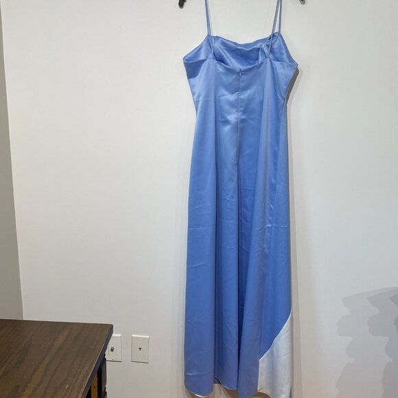 Blue White Satin Maxi Dress NWOT for Prom, Bridesmaid, Wedding - Picture 4 of 7
